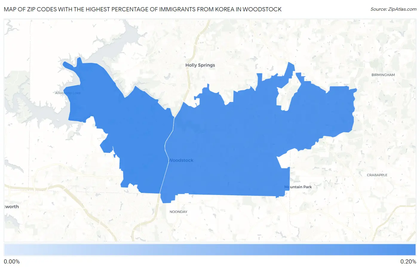 Zip Codes with the Highest Percentage of Immigrants from Korea in Woodstock Map