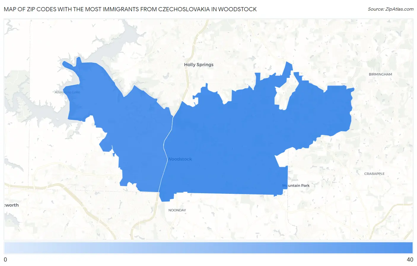 Zip Codes with the Most Immigrants from Czechoslovakia in Woodstock Map