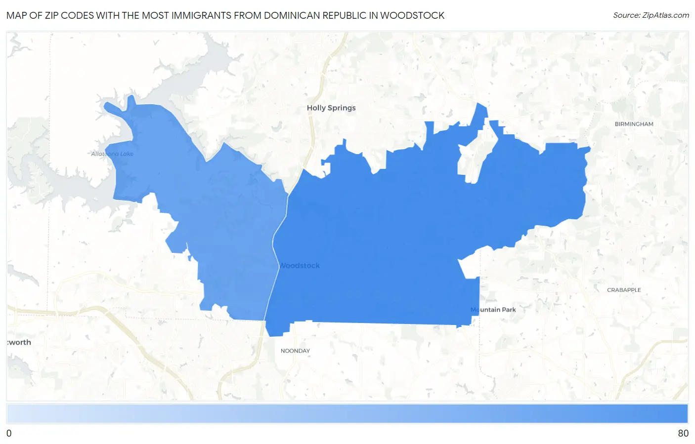 Zip Codes with the Most Immigrants from Dominican Republic in Woodstock Map