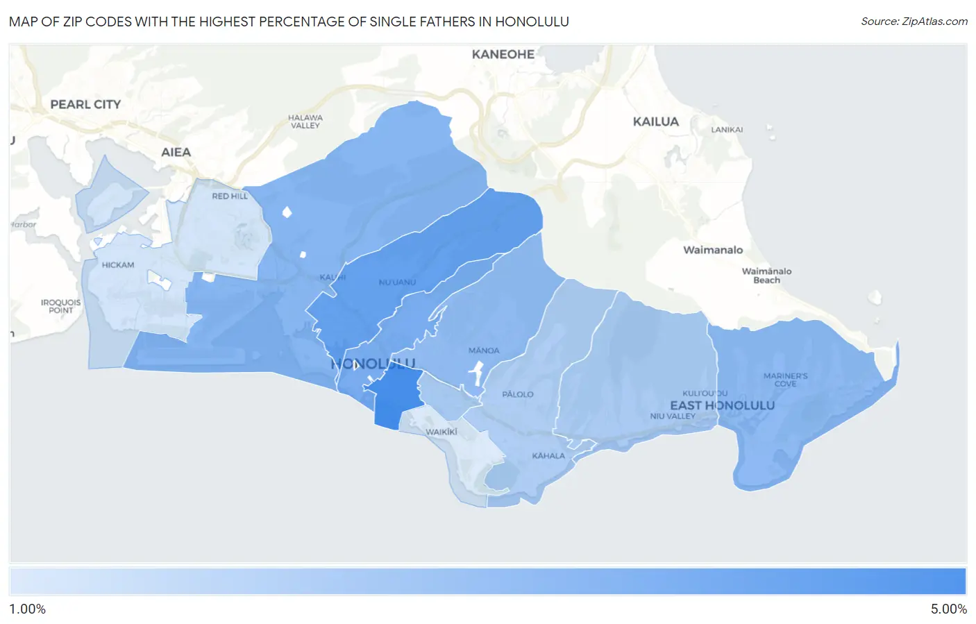 Zip Codes with the Highest Percentage of Single Fathers in Honolulu Map