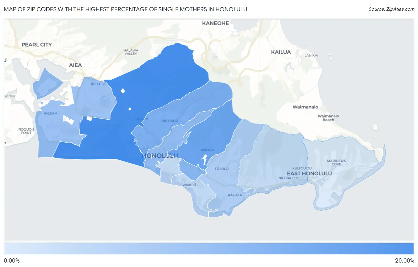 Zip Codes with the Highest Percentage of Single Mothers in Honolulu Map