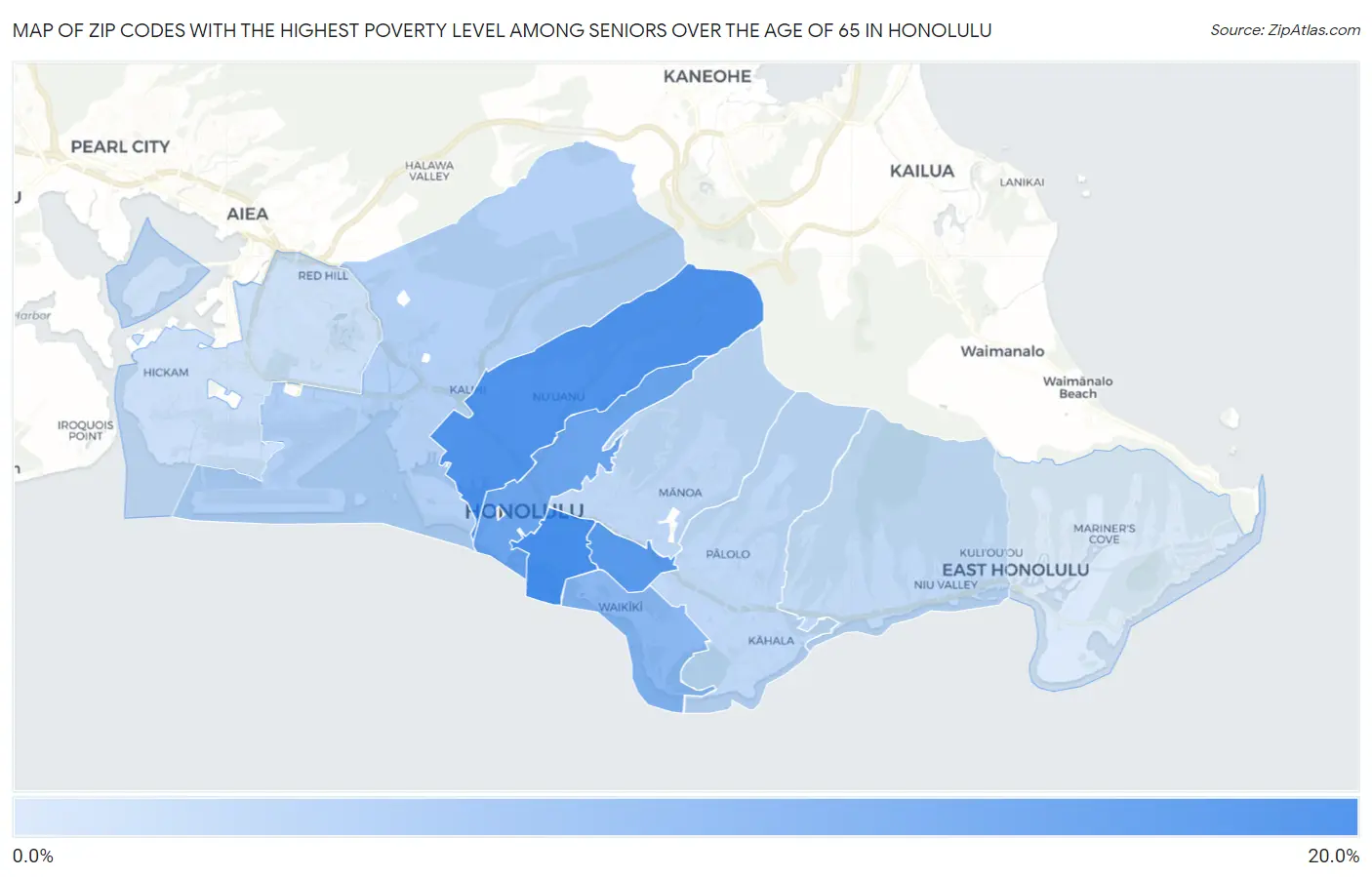 Zip Codes with the Highest Poverty Level Among Seniors Over the Age of 65 in Honolulu Map
