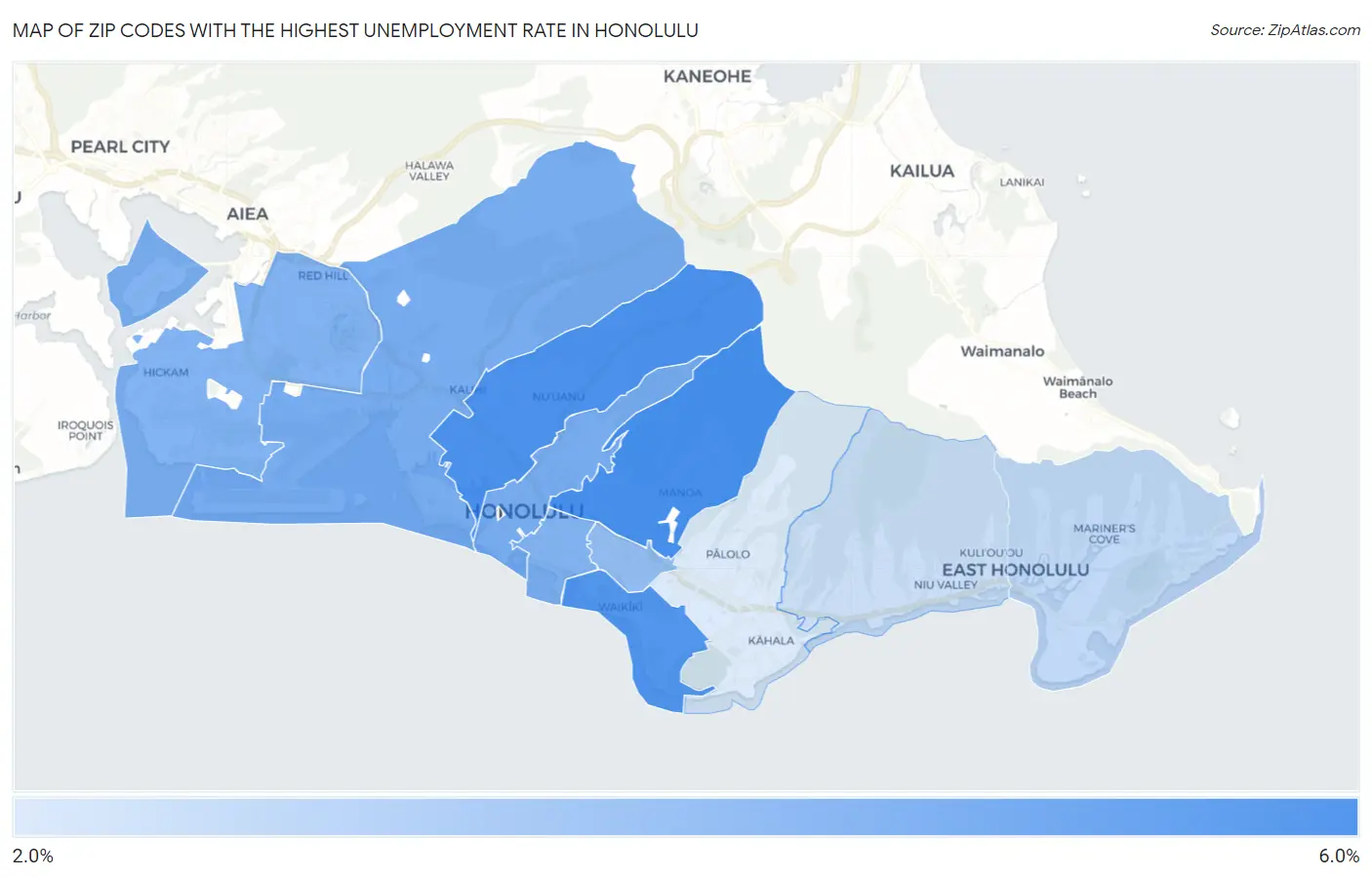 Zip Codes with the Highest Unemployment Rate in Honolulu Map