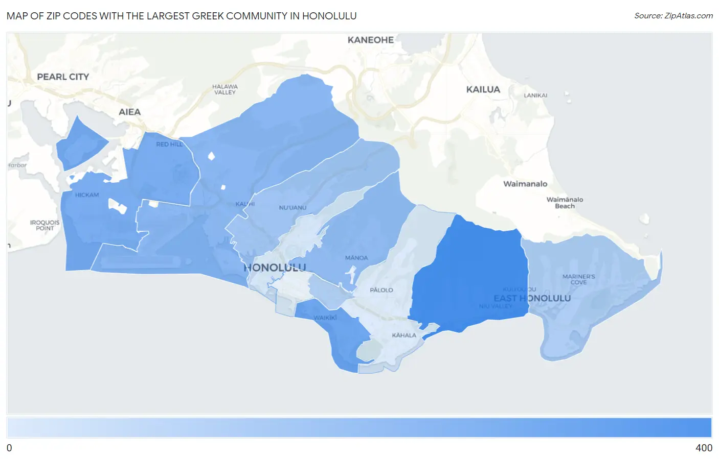 Zip Codes with the Largest Greek Community in Honolulu Map