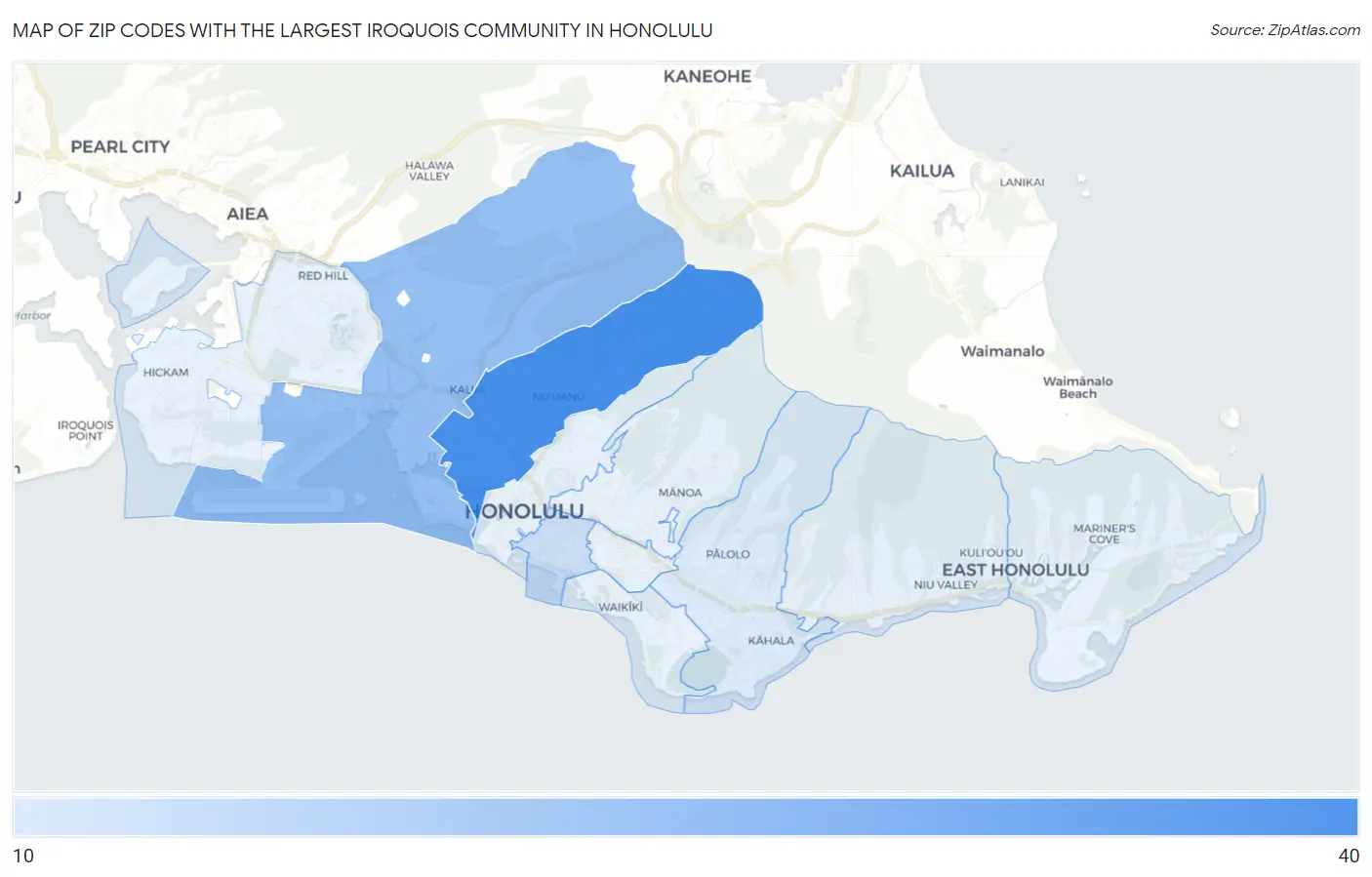 Zip Codes with the Largest Iroquois Community in Honolulu Map