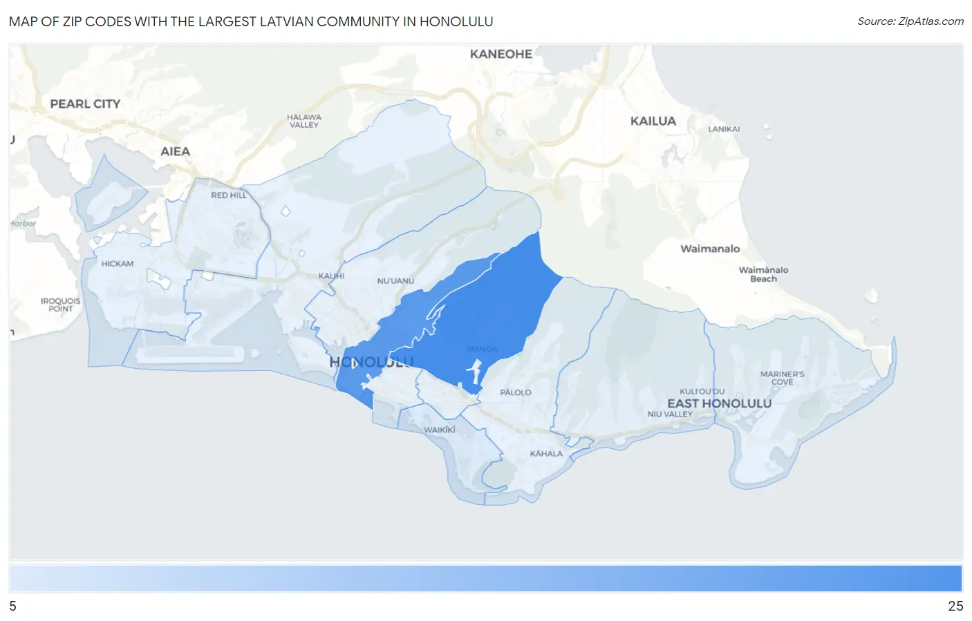 Zip Codes with the Largest Latvian Community in Honolulu Map