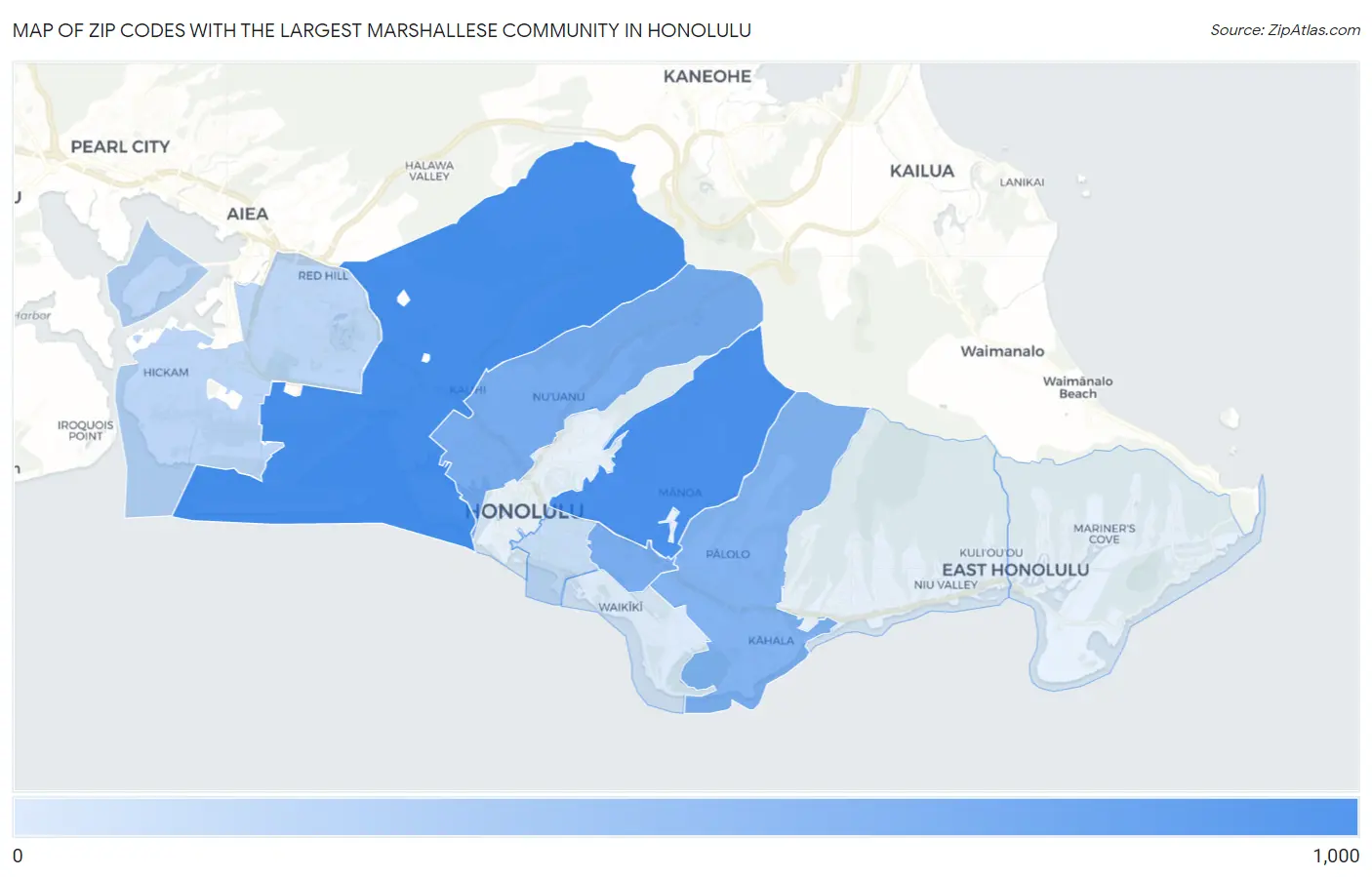 Zip Codes with the Largest Marshallese Community in Honolulu Map