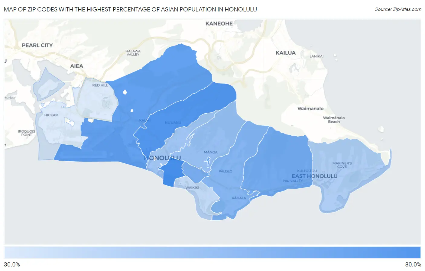 Zip Codes with the Highest Percentage of Asian Population in Honolulu Map