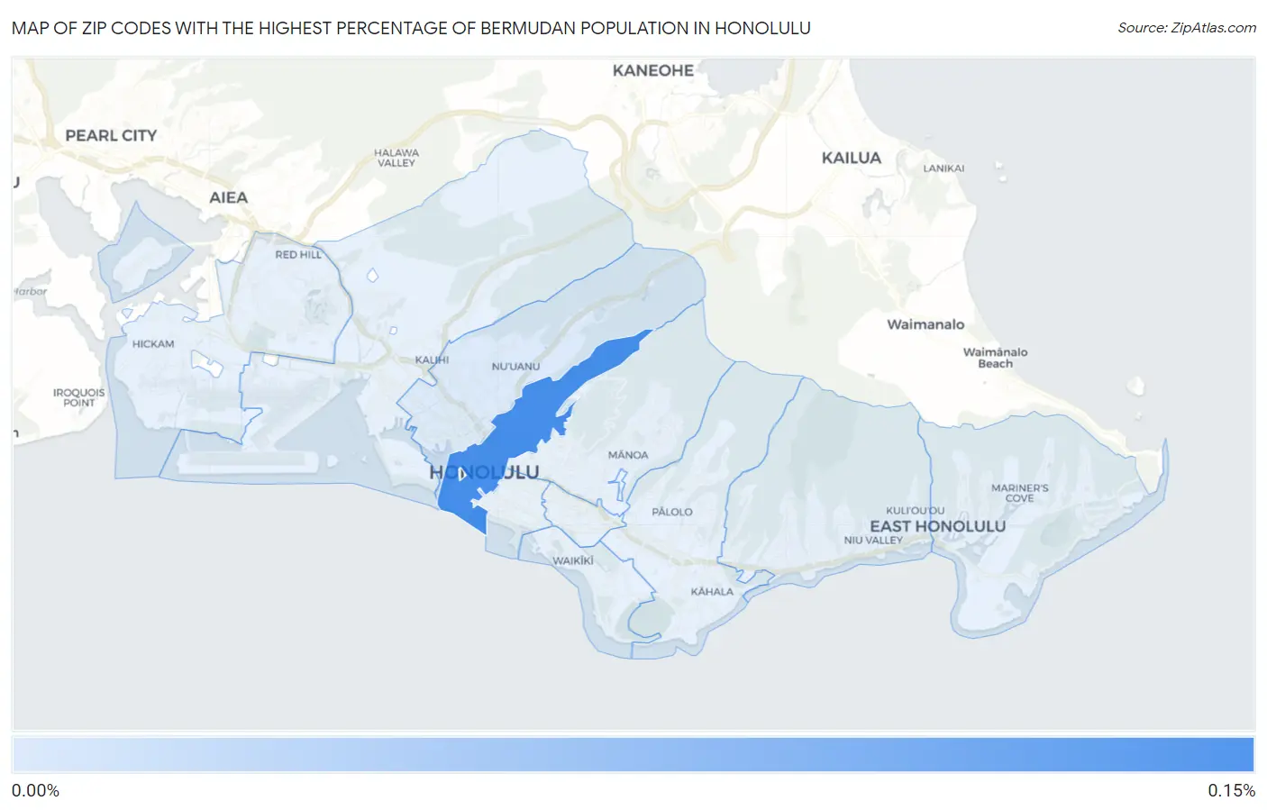 Zip Codes with the Highest Percentage of Bermudan Population in Honolulu Map