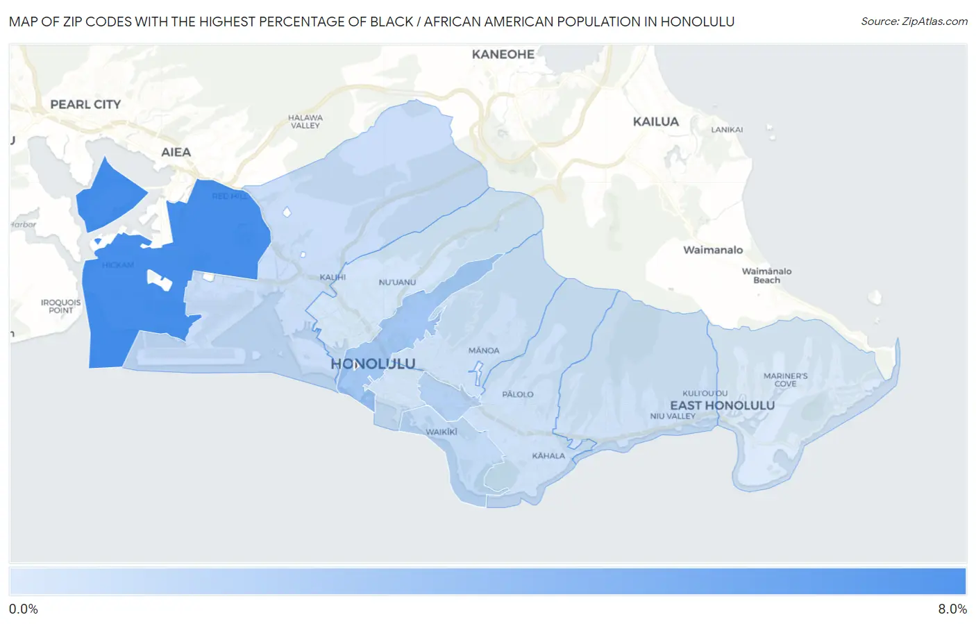 Zip Codes with the Highest Percentage of Black / African American Population in Honolulu Map