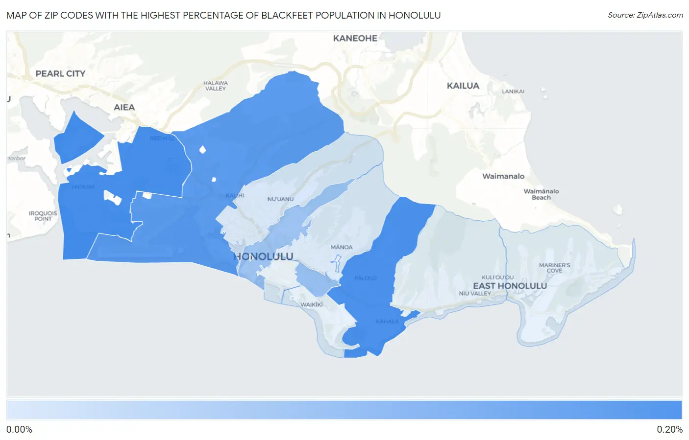 Zip Codes with the Highest Percentage of Blackfeet Population in Honolulu Map
