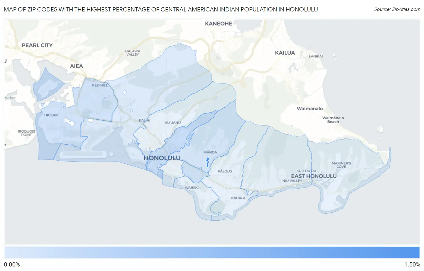 Zip Codes with the Highest Percentage of Central American Indian Population in Honolulu Map
