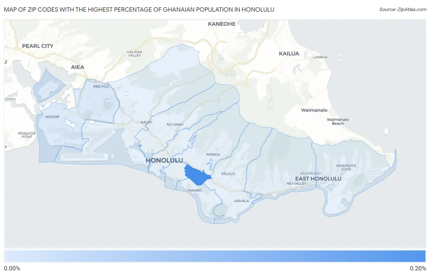 Zip Codes with the Highest Percentage of Ghanaian Population in Honolulu Map