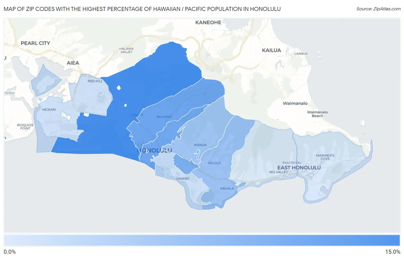Zip Codes with the Highest Percentage of Hawaiian / Pacific Population in Honolulu Map
