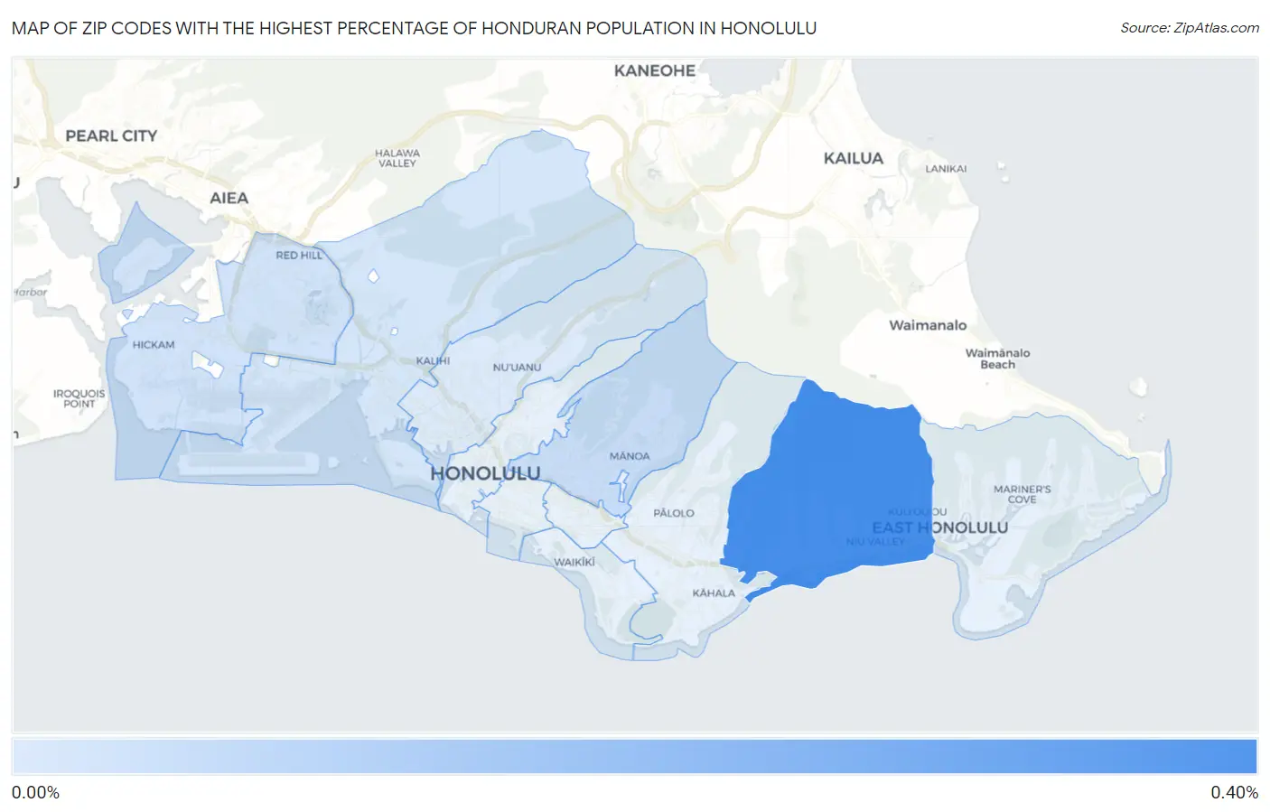 Zip Codes with the Highest Percentage of Honduran Population in Honolulu Map