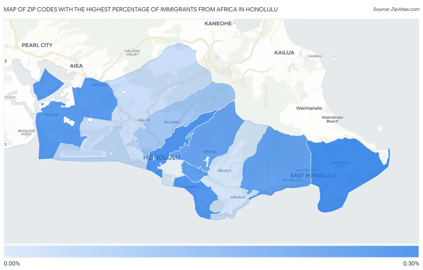 Zip Codes with the Highest Percentage of Immigrants from Africa in Honolulu Map