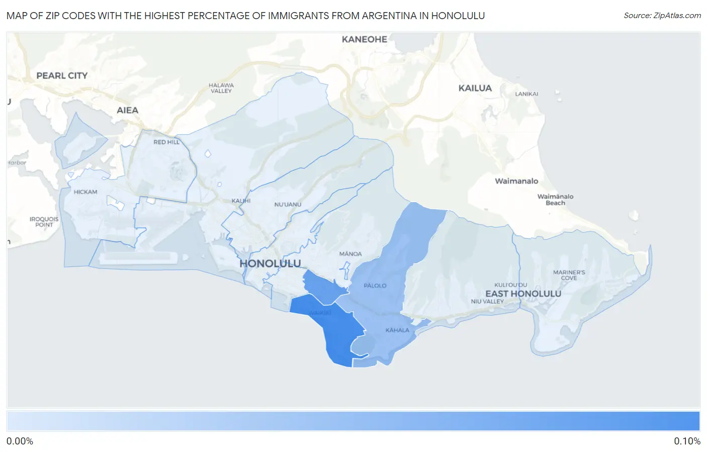 Zip Codes with the Highest Percentage of Immigrants from Argentina in Honolulu Map