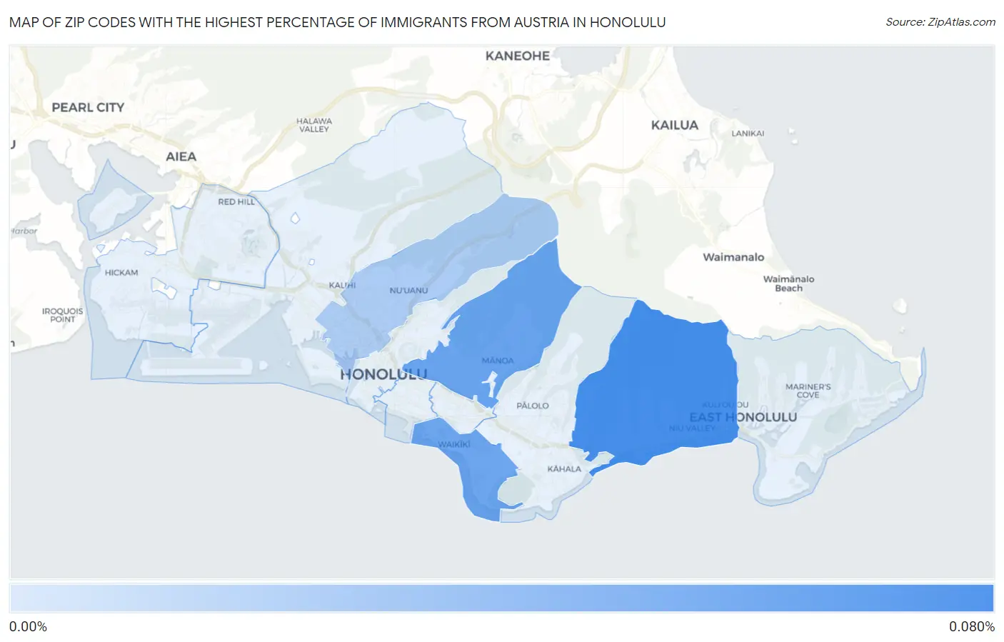 Zip Codes with the Highest Percentage of Immigrants from Austria in Honolulu Map