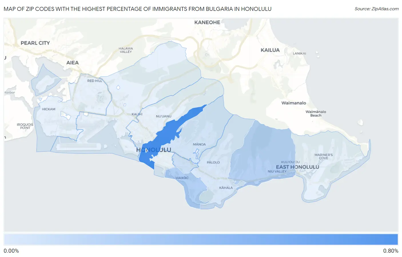 Zip Codes with the Highest Percentage of Immigrants from Bulgaria in Honolulu Map