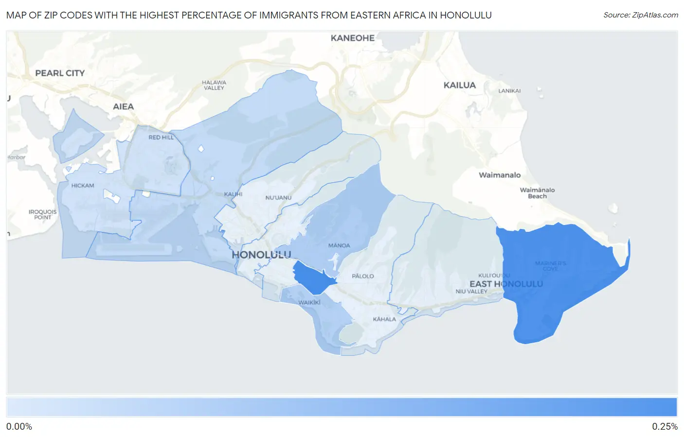 Zip Codes with the Highest Percentage of Immigrants from Eastern Africa in Honolulu Map