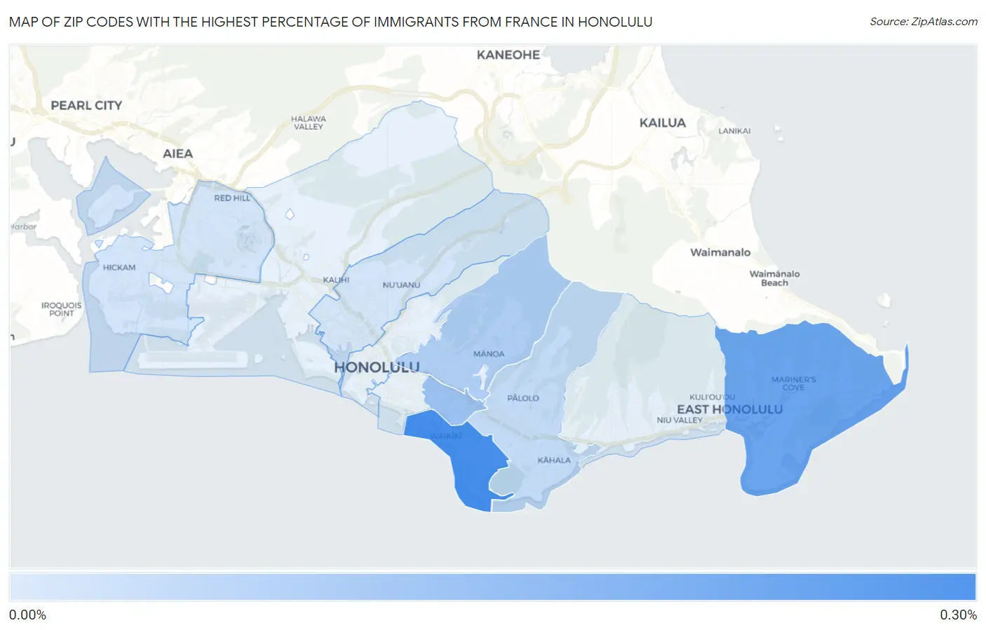 Zip Codes with the Highest Percentage of Immigrants from France in Honolulu Map