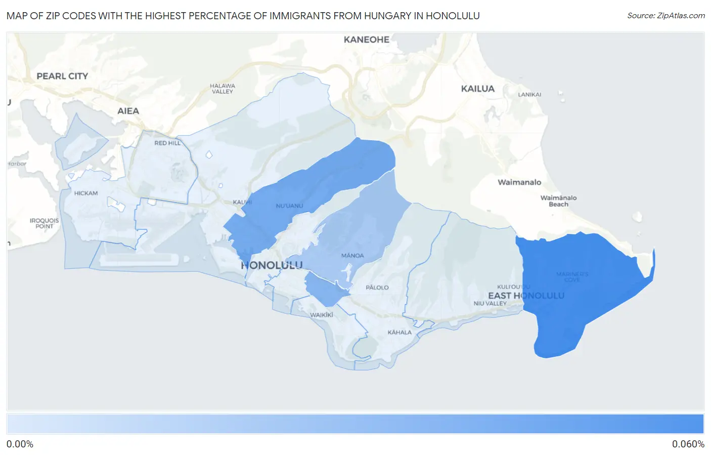 Zip Codes with the Highest Percentage of Immigrants from Hungary in Honolulu Map