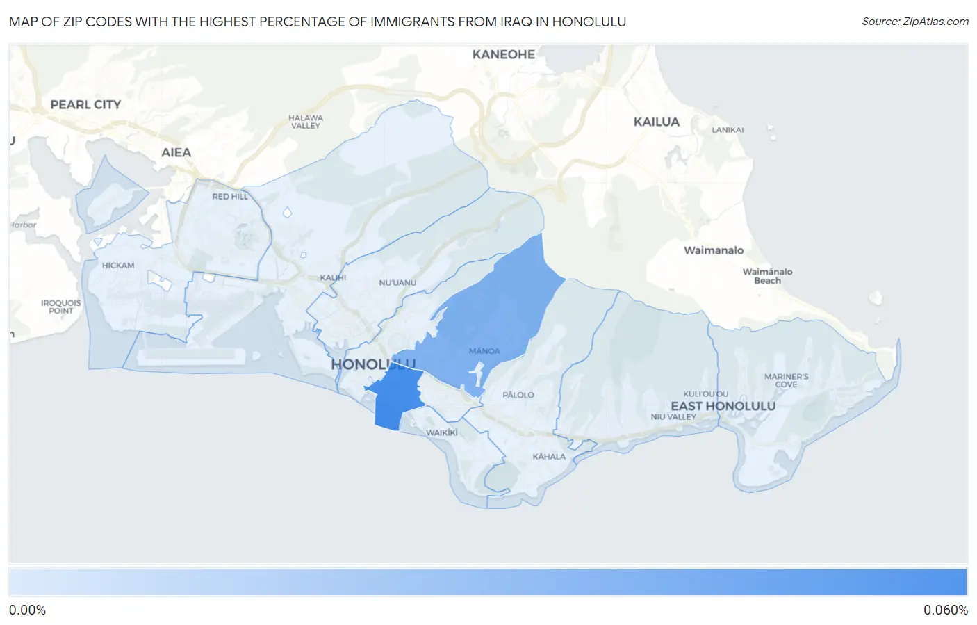 Zip Codes with the Highest Percentage of Immigrants from Iraq in Honolulu Map