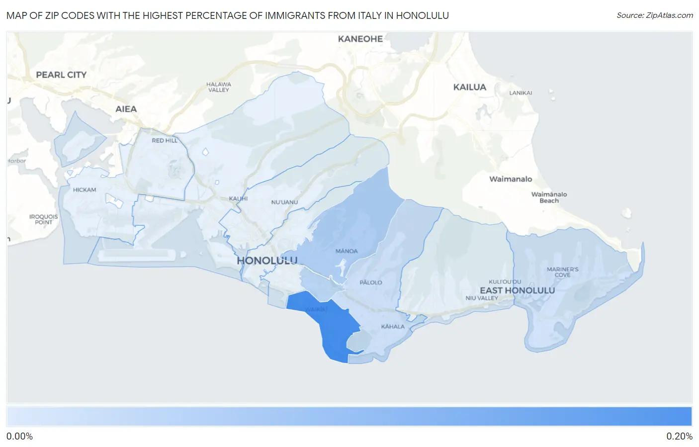 Zip Codes with the Highest Percentage of Immigrants from Italy in Honolulu Map