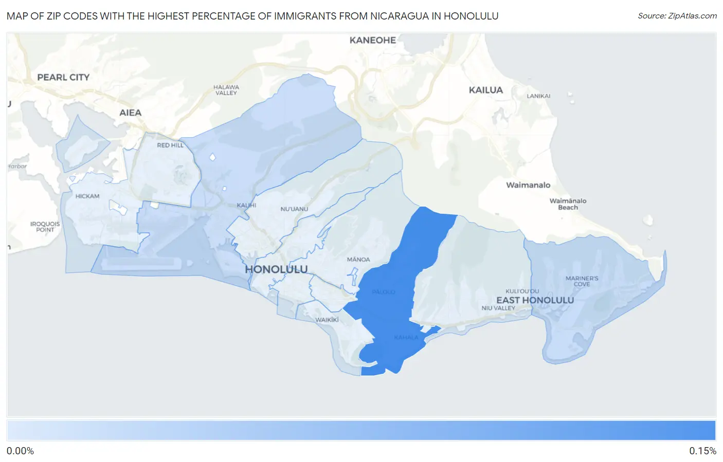 Zip Codes with the Highest Percentage of Immigrants from Nicaragua in Honolulu Map