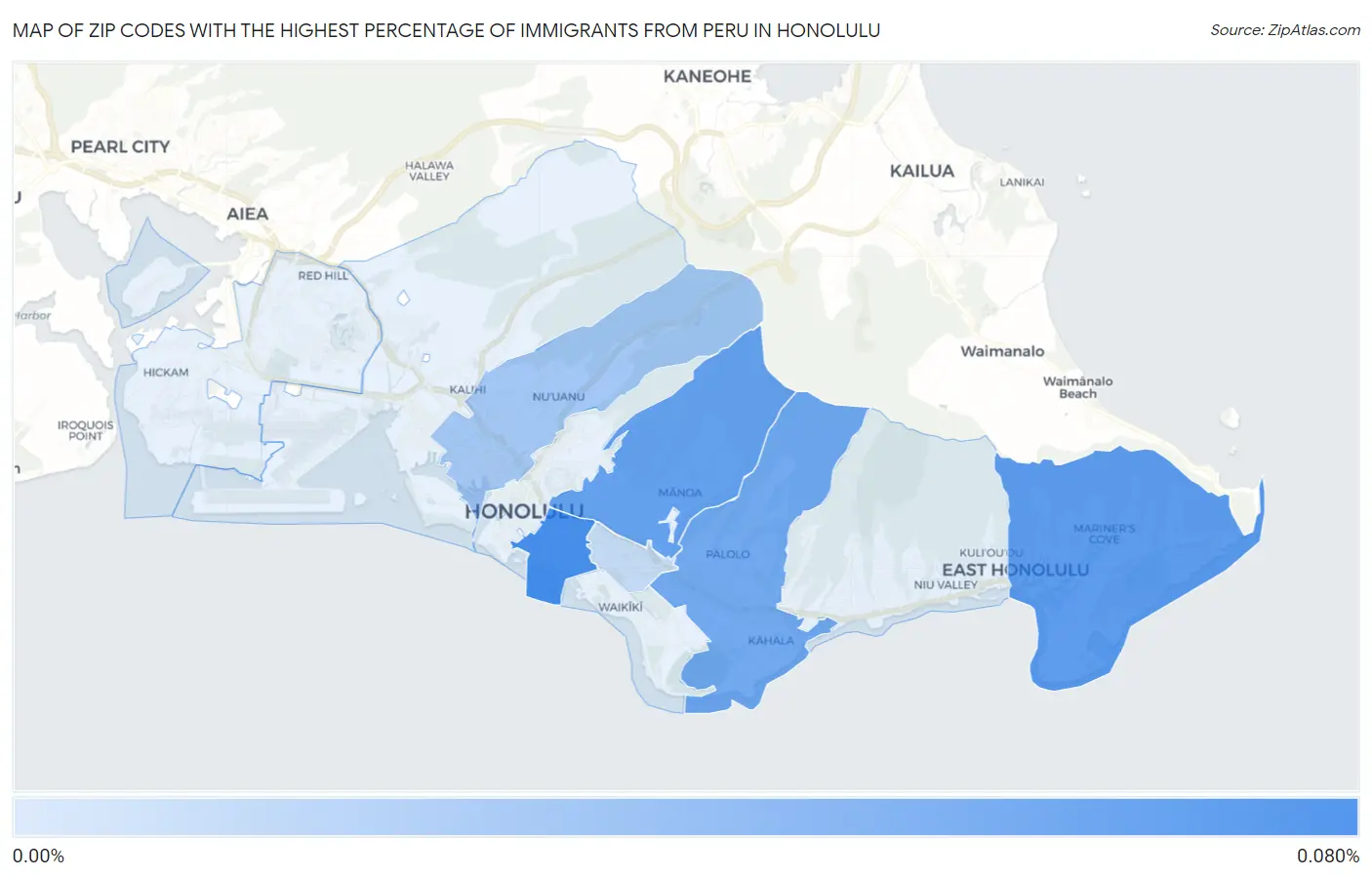 Zip Codes with the Highest Percentage of Immigrants from Peru in Honolulu Map