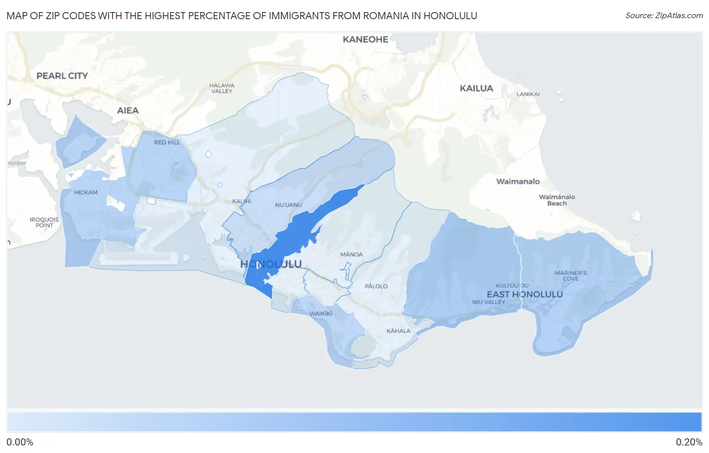 Zip Codes with the Highest Percentage of Immigrants from Romania in Honolulu Map