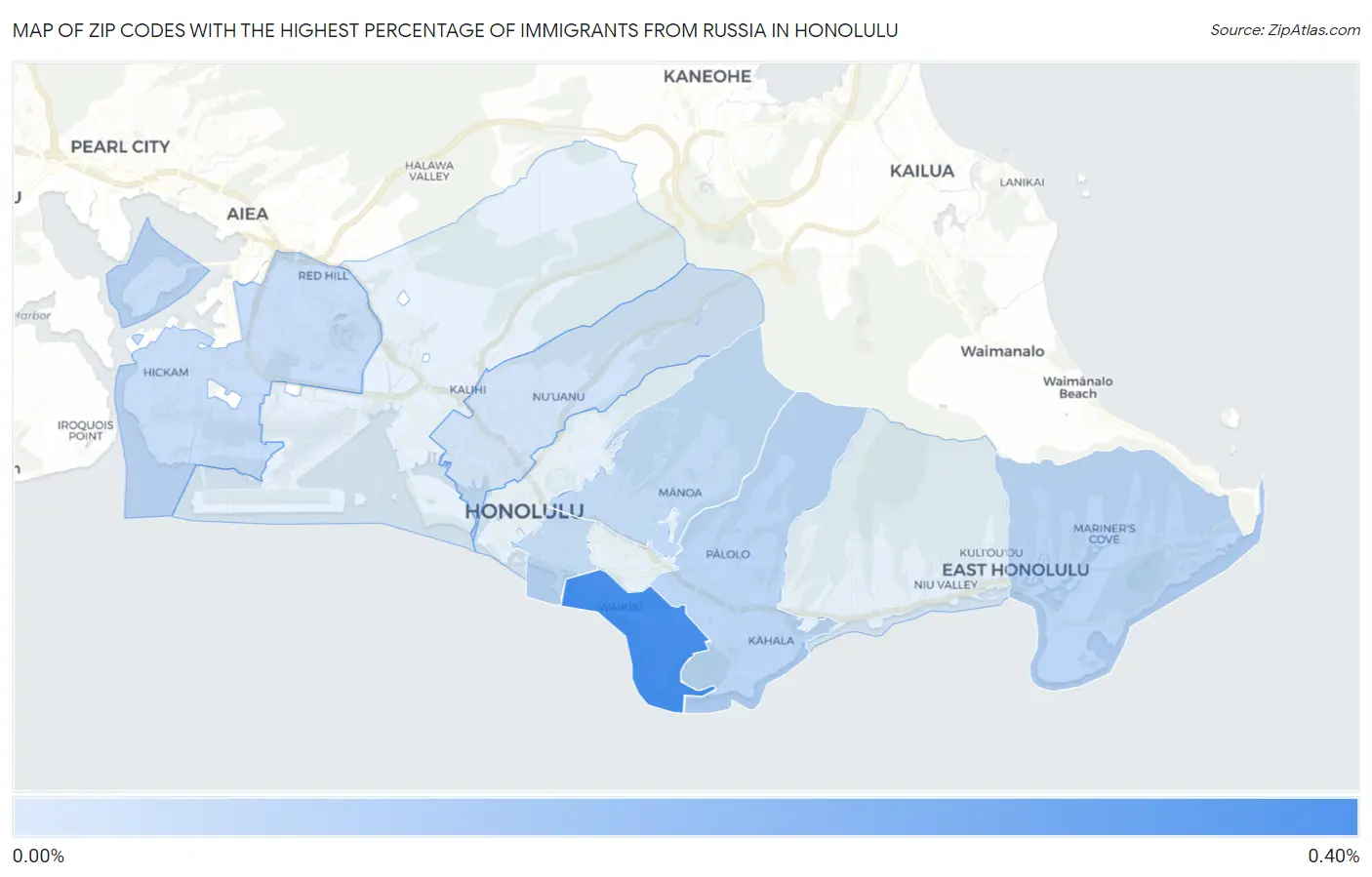 Zip Codes with the Highest Percentage of Immigrants from Russia in Honolulu Map