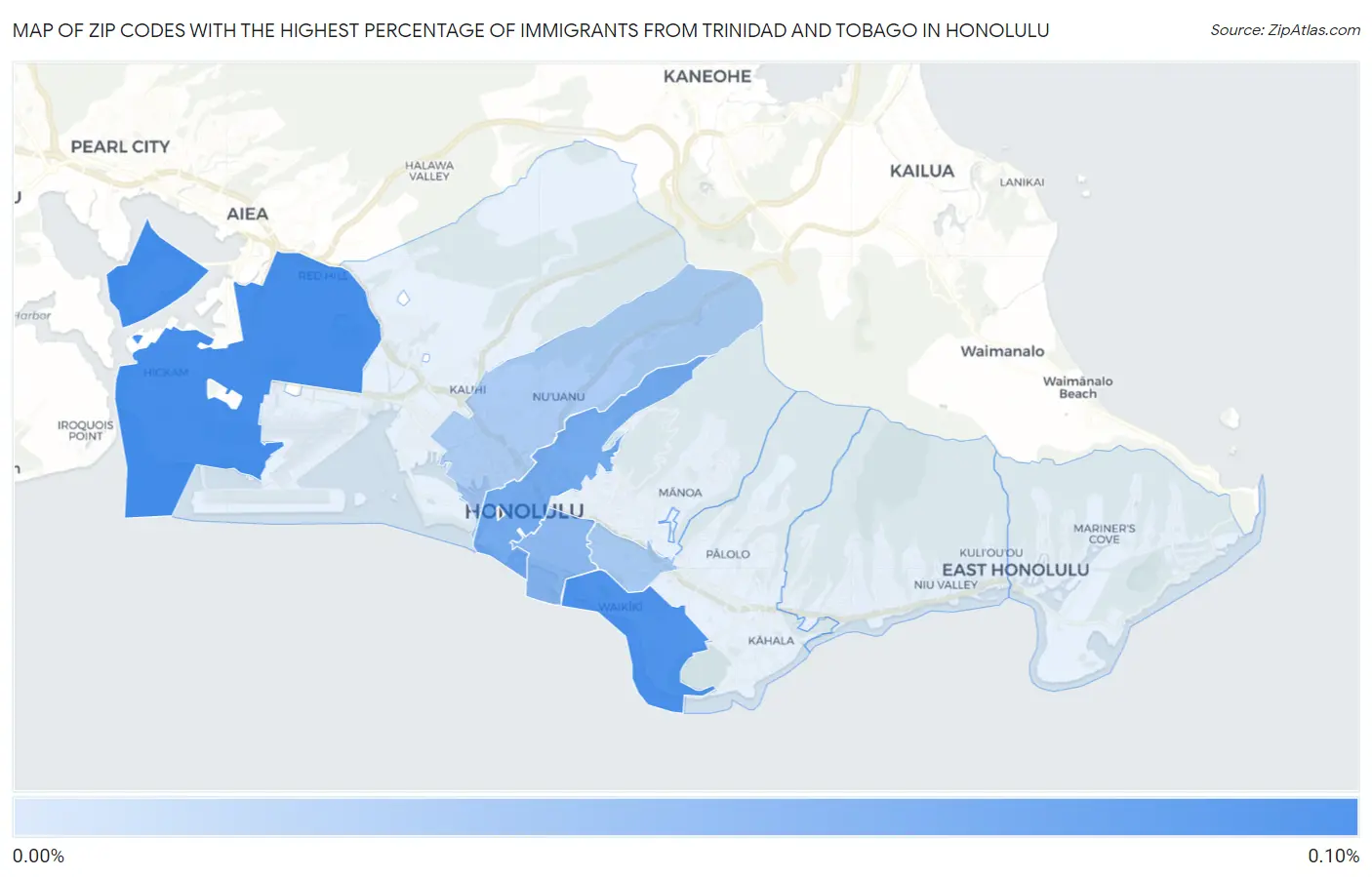 Zip Codes with the Highest Percentage of Immigrants from Trinidad and Tobago in Honolulu Map