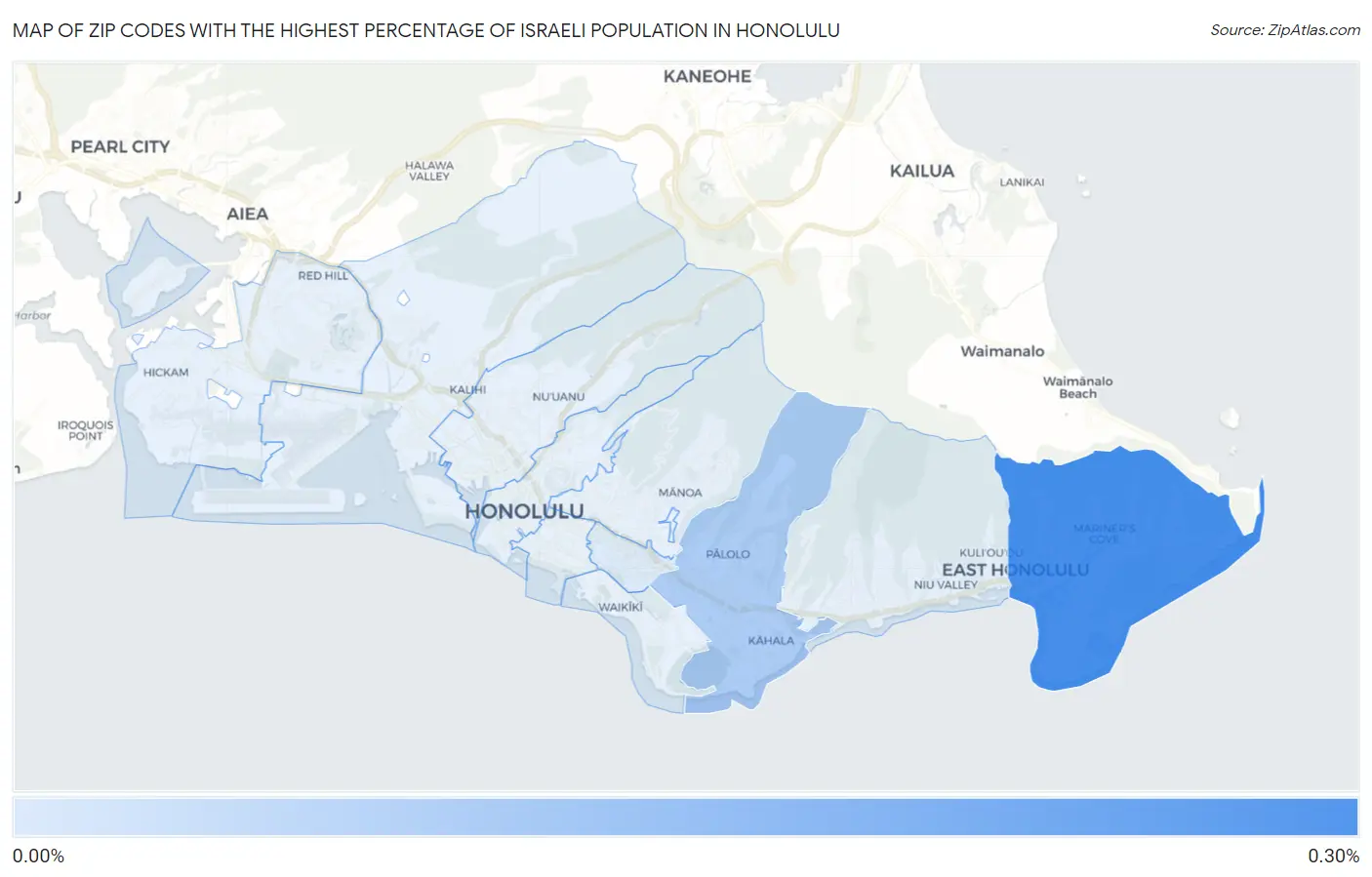 Zip Codes with the Highest Percentage of Israeli Population in Honolulu Map