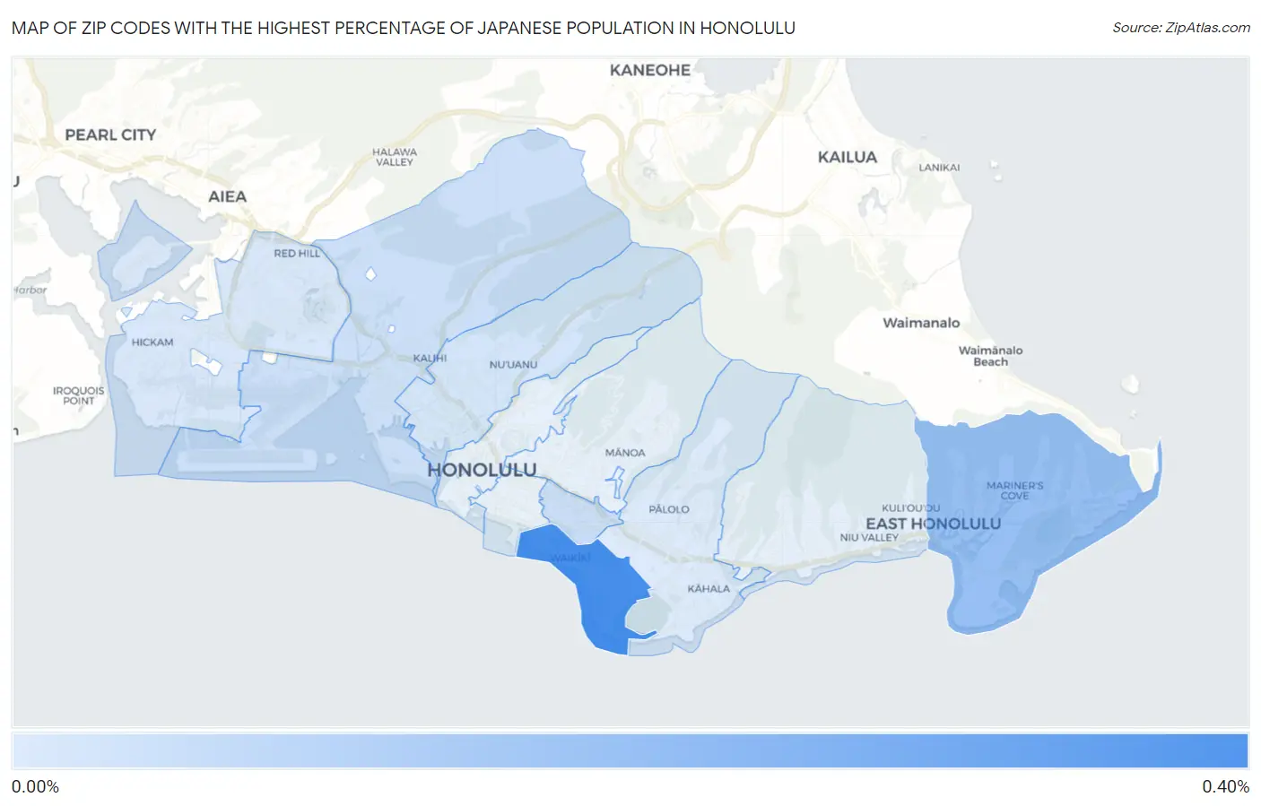 Zip Codes with the Highest Percentage of Japanese Population in Honolulu Map