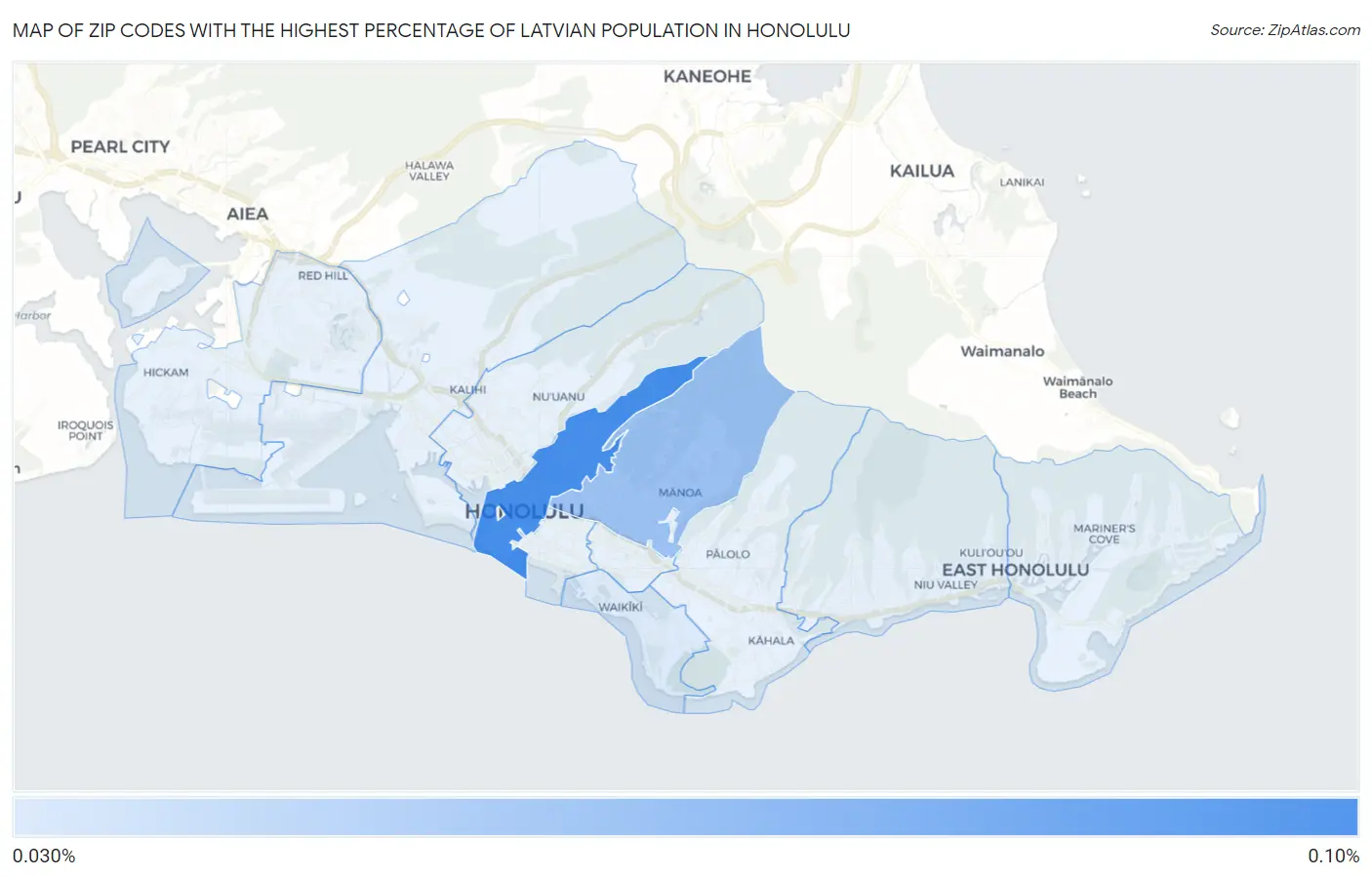 Zip Codes with the Highest Percentage of Latvian Population in Honolulu Map