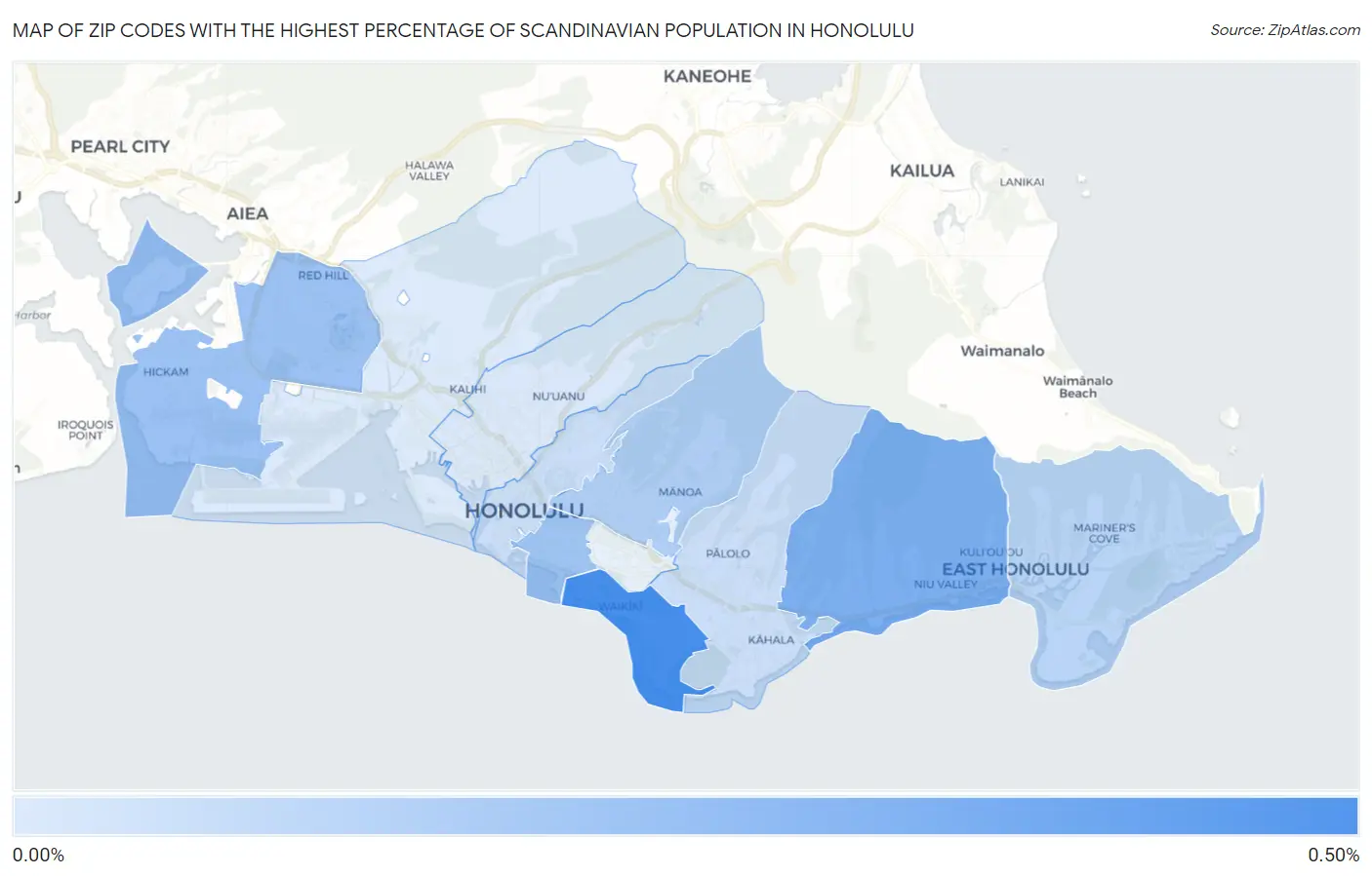 Zip Codes with the Highest Percentage of Scandinavian Population in Honolulu Map