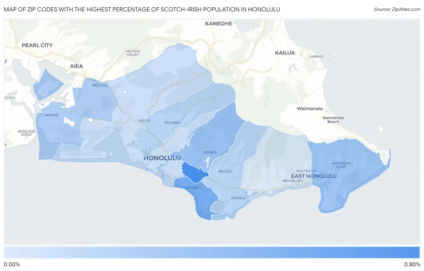 Zip Codes with the Highest Percentage of Scotch-Irish Population in Honolulu Map