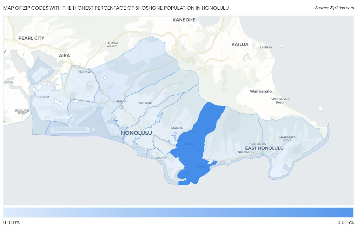 Zip Codes with the Highest Percentage of Shoshone Population in Honolulu Map