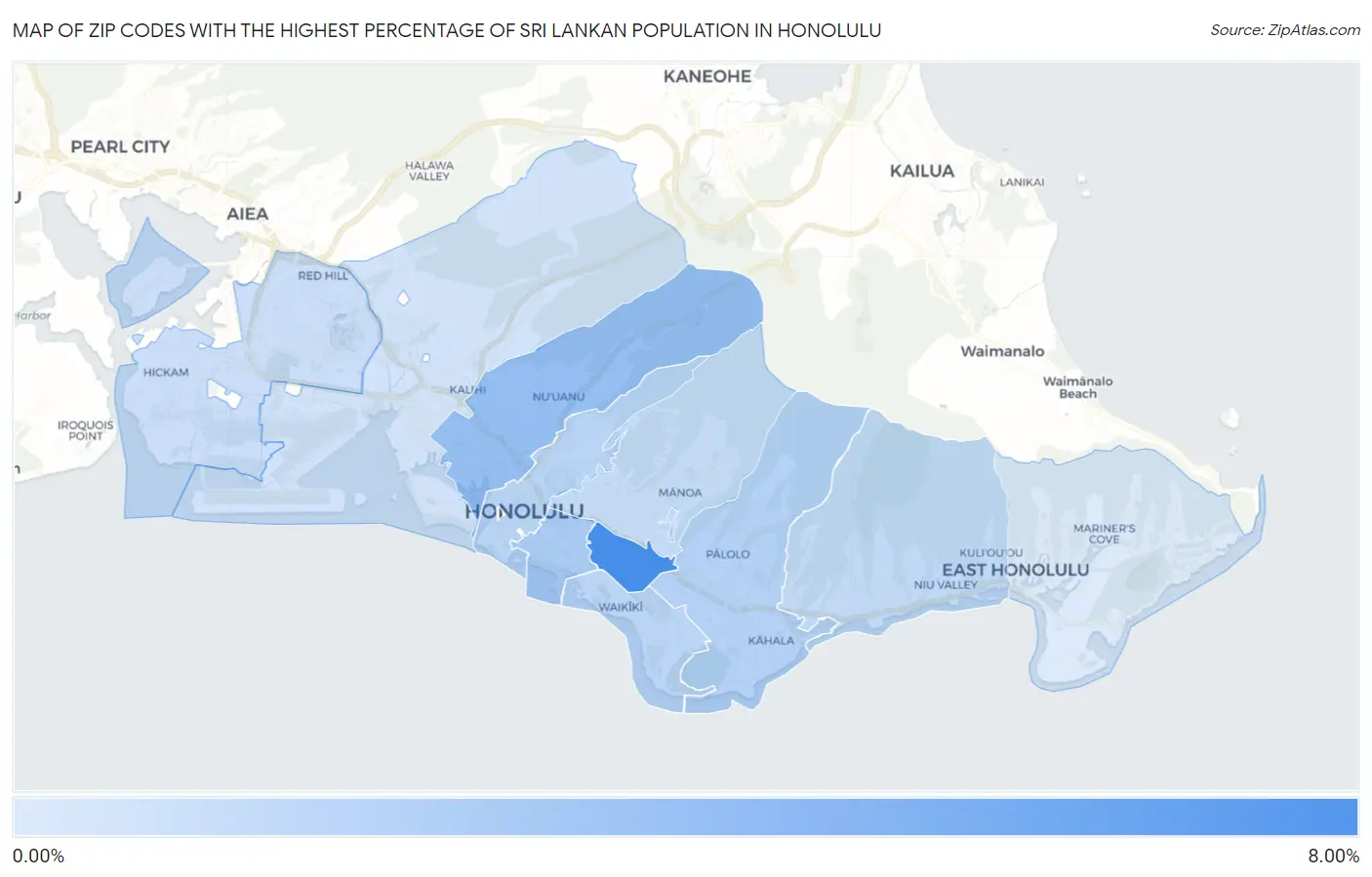 Zip Codes with the Highest Percentage of Sri Lankan Population in Honolulu Map