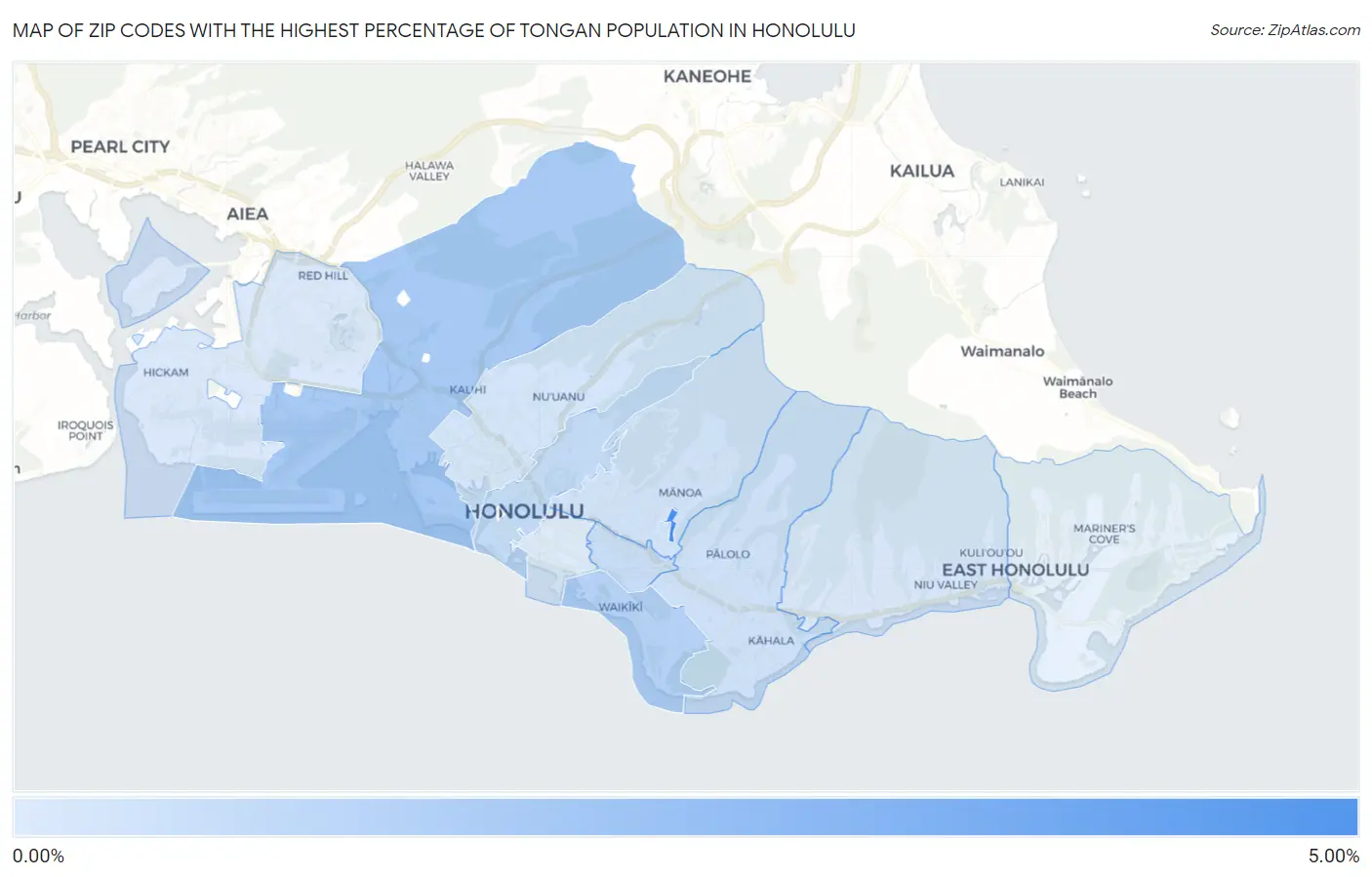 Zip Codes with the Highest Percentage of Tongan Population in Honolulu Map
