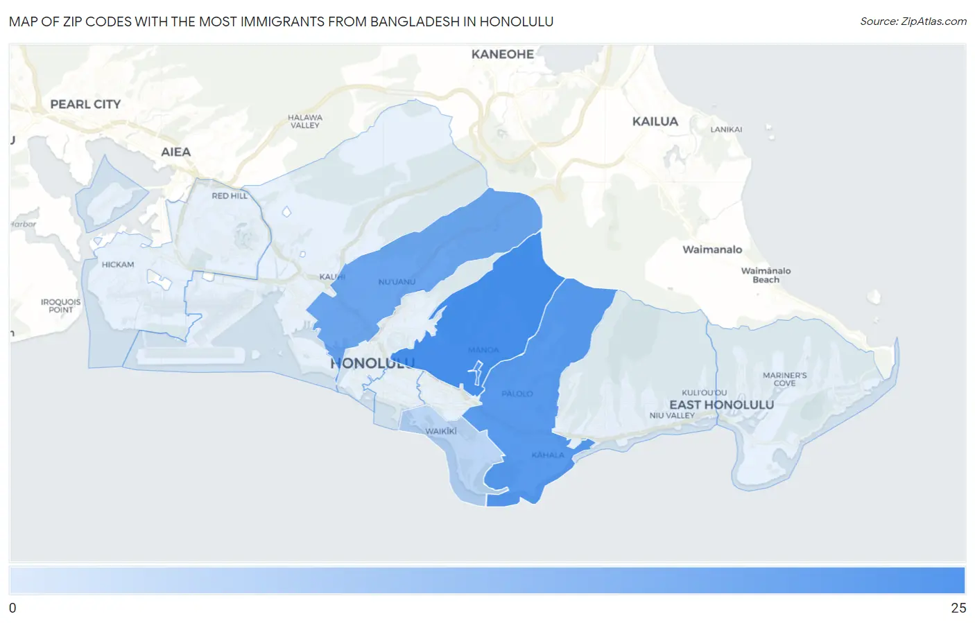 Zip Codes with the Most Immigrants from Bangladesh in Honolulu Map