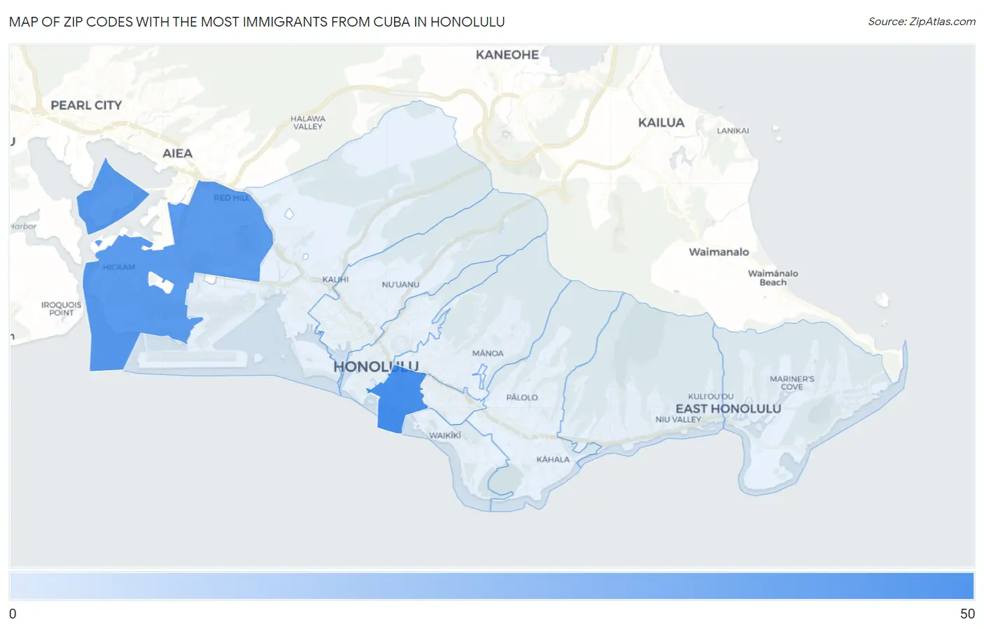 Zip Codes with the Most Immigrants from Cuba in Honolulu Map