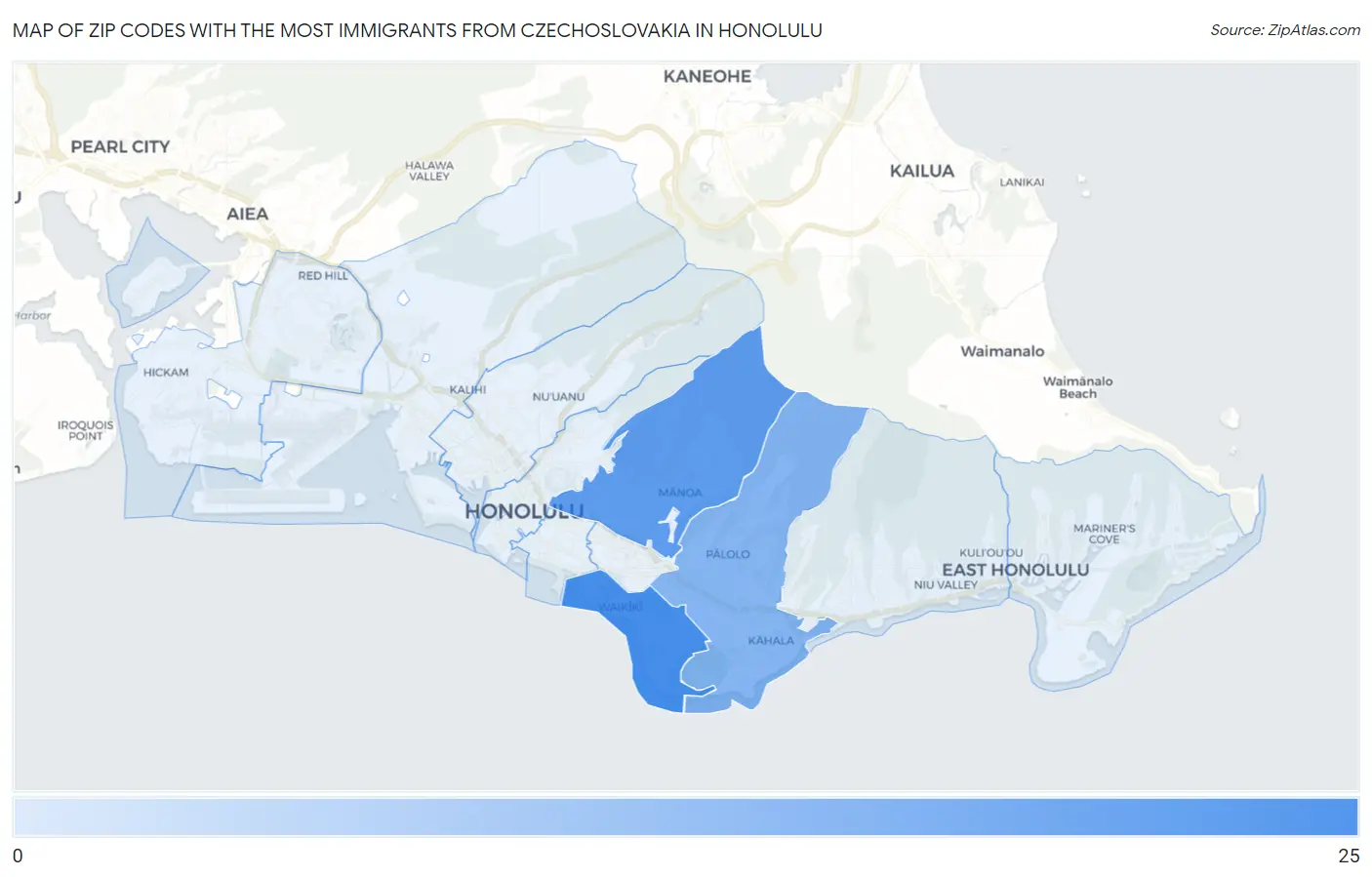 Zip Codes with the Most Immigrants from Czechoslovakia in Honolulu Map