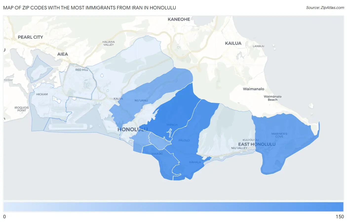 Zip Codes with the Most Immigrants from Iran in Honolulu Map