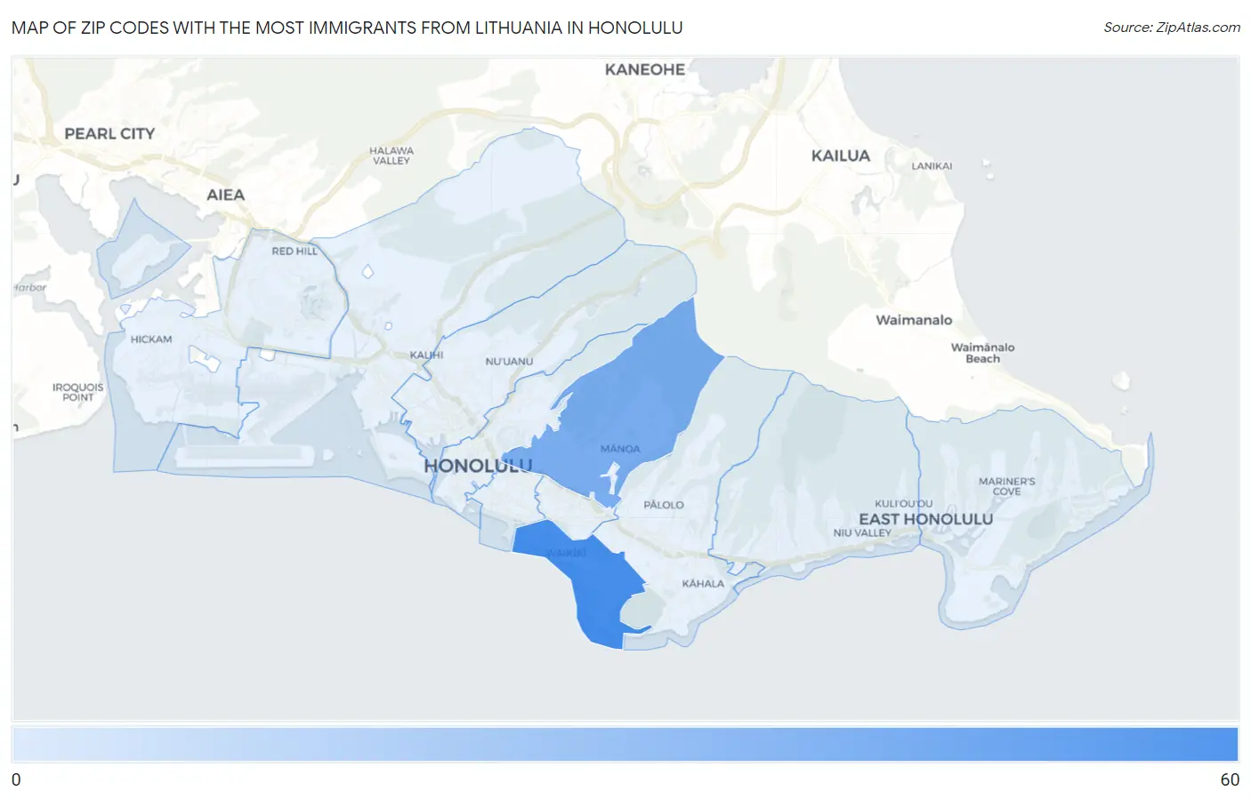 Zip Codes with the Most Immigrants from Lithuania in Honolulu Map