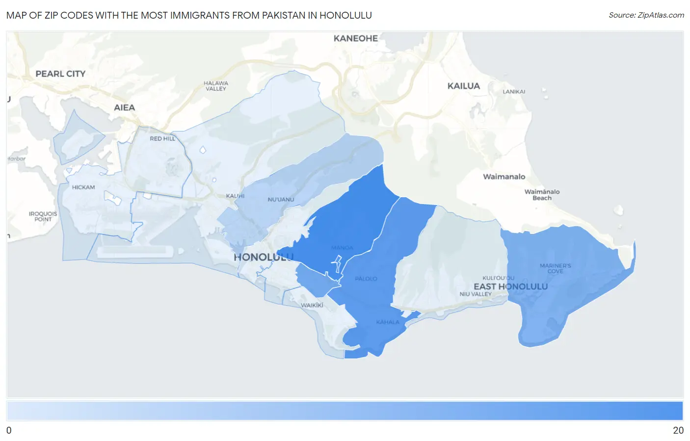 Zip Codes with the Most Immigrants from Pakistan in Honolulu Map