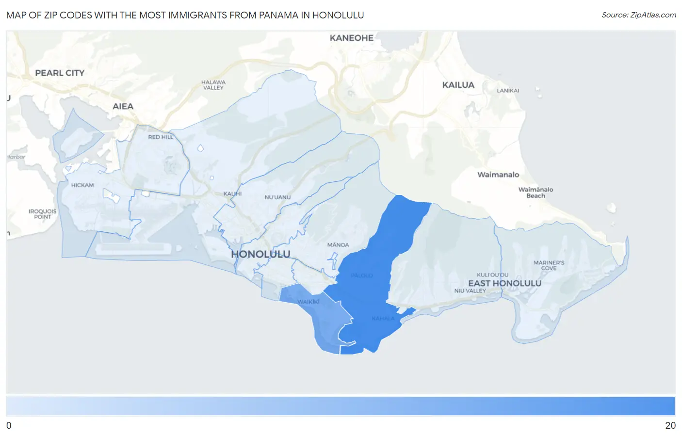 Zip Codes with the Most Immigrants from Panama in Honolulu Map