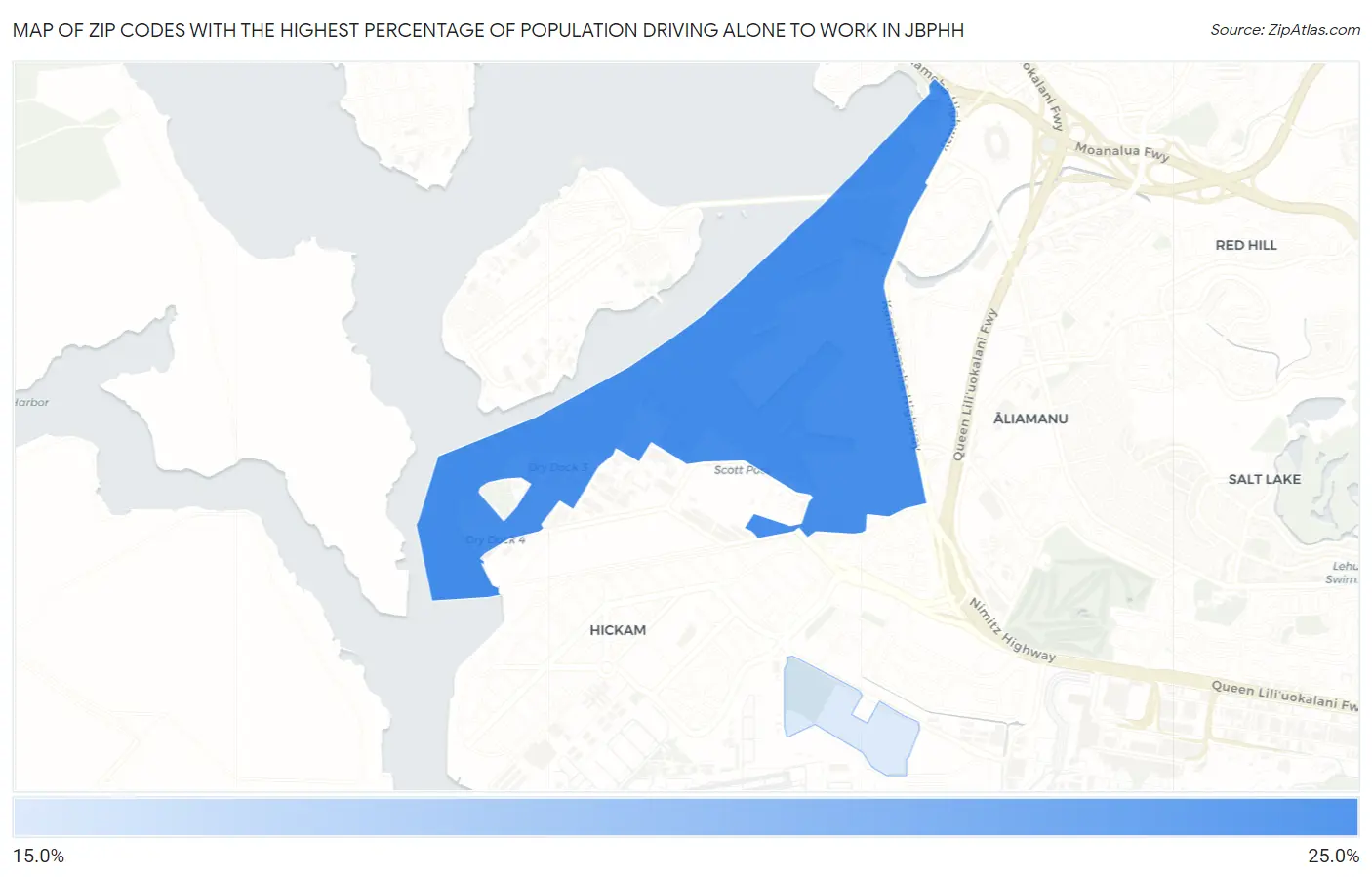 Zip Codes with the Highest Percentage of Population Driving Alone to Work in Jbphh Map