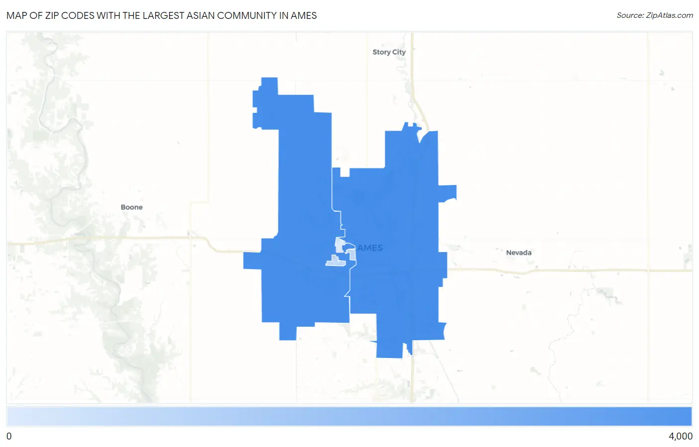 Zip Codes with the Largest Asian Community in Ames Map